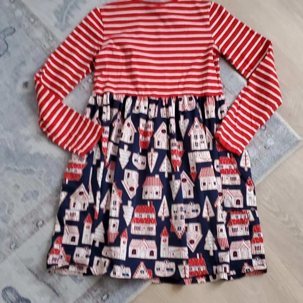 Hanna Andersson Girls Holiday Mixie Playdress Gingerbread Village Dress Sz12